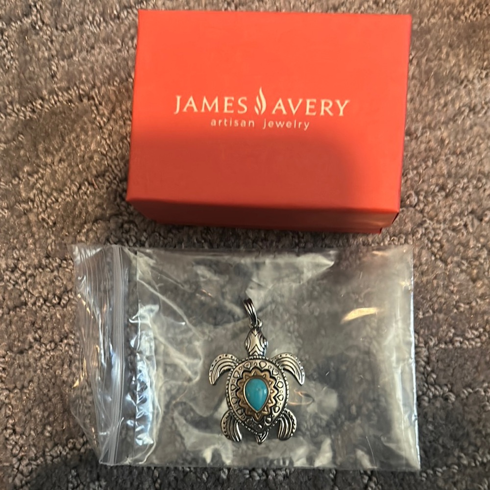 James Avery Silver and Turquoise Turtle Pendant